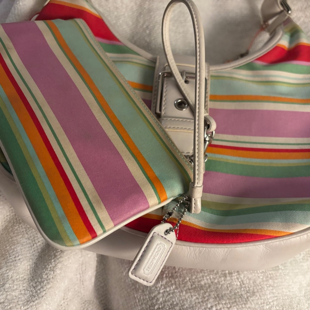 Coach Hampton Multicolor Striped Hobo Bag w/ Wallet - Picture 2 of 4